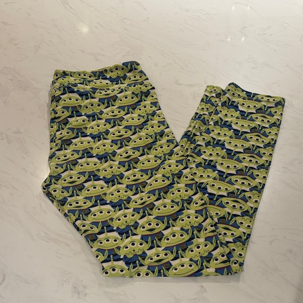 LuLaRoe Leggings with Toy Story Green and Blue Alien Design